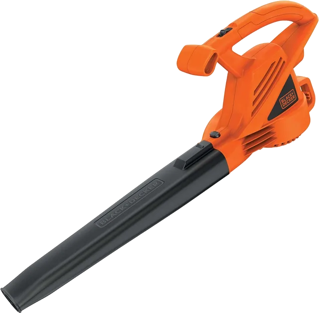 BLACK+DECKER LB700 7-amp corded leaf blower with orange housing and long black nozzle