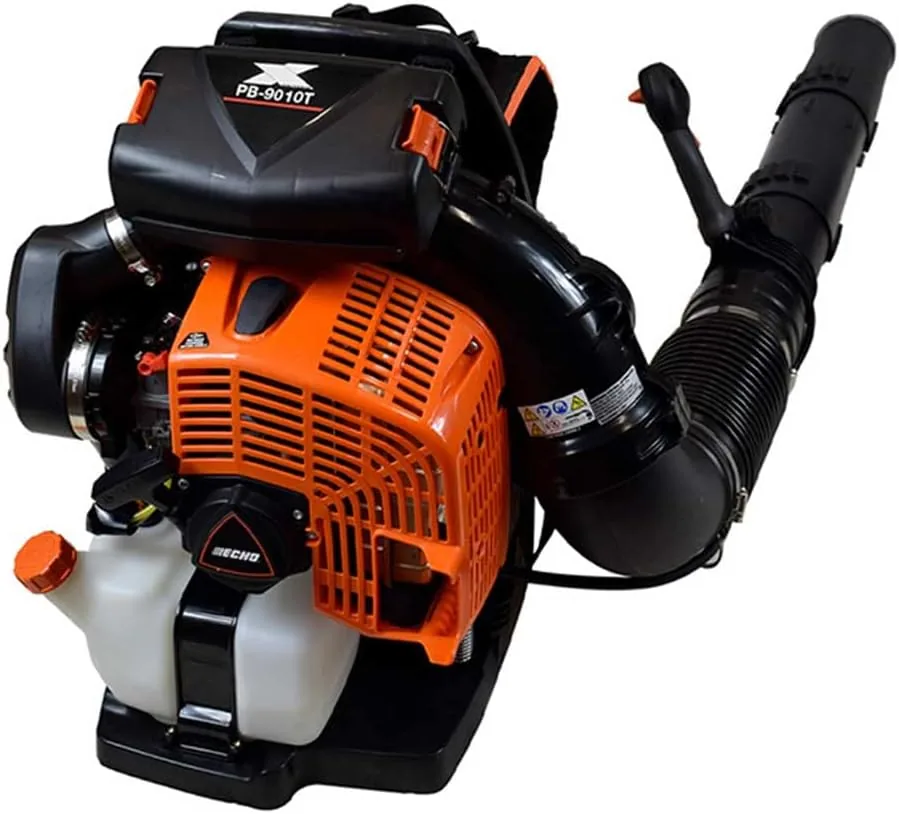 ECHO PB-9010T gas backpack leaf blower with orange engine cover and black blower tube