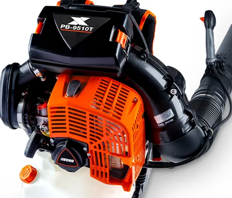 Engine cover and air cleaner lid with the PB-9510T badge on the ECHO X Series backpack blower