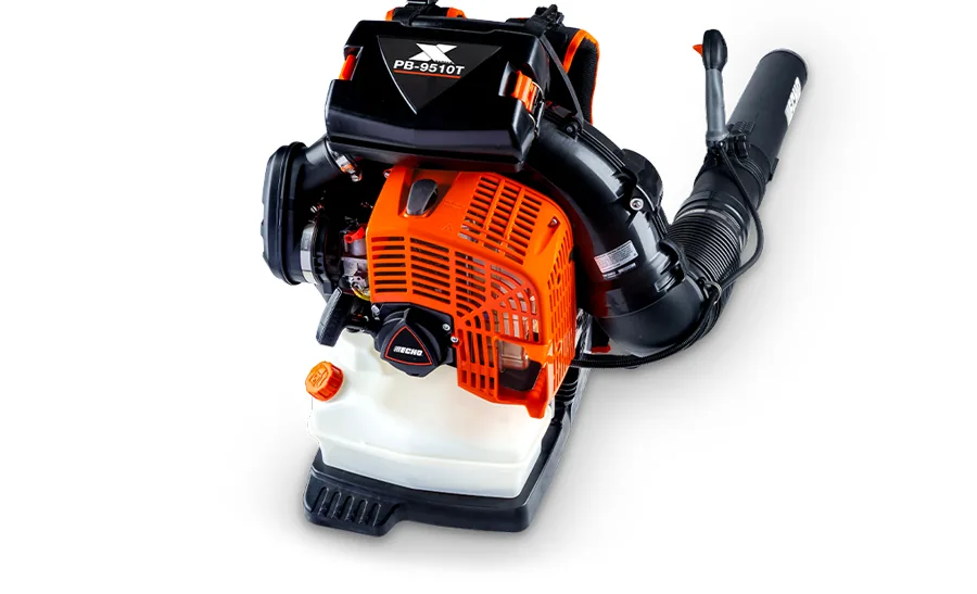 ECHO PB-9510T backpack blower with orange engine cover, black air cleaner lid and tube-mounted throttle