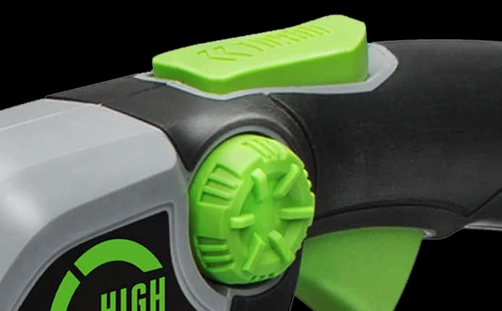 Green turbo button above the variable speed dial on the EGO LB6504 leaf blower handle