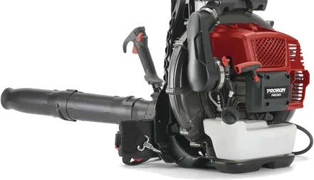 PRORUN PBB2884 red and black gas backpack blower with a long tube, throttle handle and fuel tank