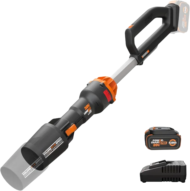 WORX WG543 20V cordless leaf blower with extended tube, battery and charger